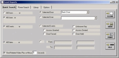 Quick Search Event Report Window